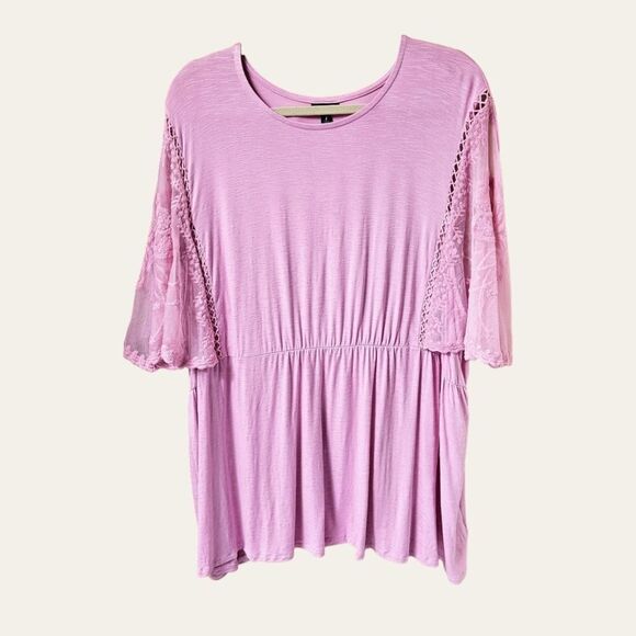 TORRID NEW PLUS SIZE Knit Crew Neck Lace Dolman Sleeves Babydoll Top 4X - Picture 2 of 16